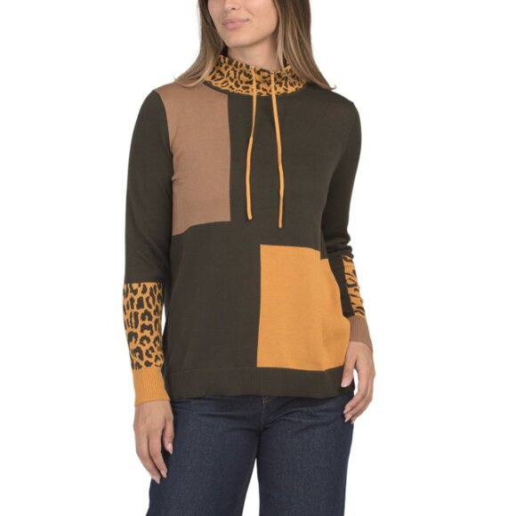 EDINBURGH KNITS Brown Pima Cotton Animal Block Sweater - Picture 1 of 2